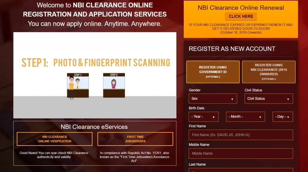 NBI Clearance for First Time Job Seekers | Complete Guide 2026 3 NBI Clearance online registration portal showing First Time Job Seekers application option