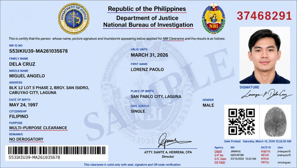 NBI Clearance Sample: What Does It Look Like? 2 NBI Clearance Sample front side with updated 2026 details